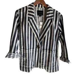 Sanctuary Anthropologie Blazer Jacket Women XS Blue Striped One Button‎ NWT